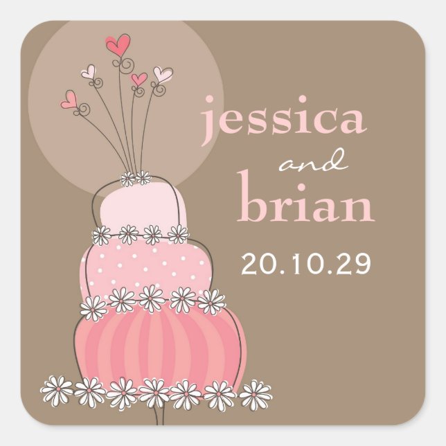 Sweet Pink Wedding Cake Daisis Danke Sticker (Vorderseite)