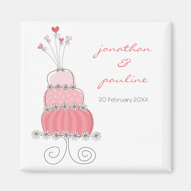 Sweet Pink Wedding Cake Whimsical Save the Date Magnet (Vorne)
