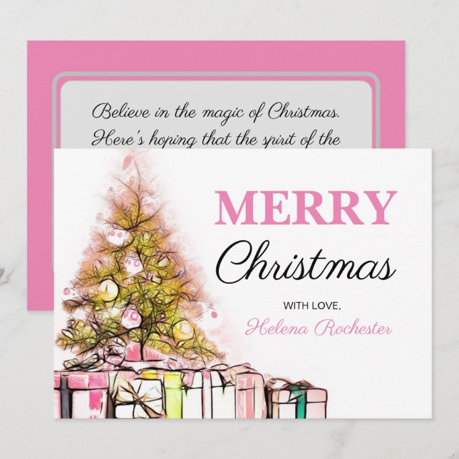 Sweet Pink Weihnachtsbaum & Presents Urlaub Feiertagskarte (Vorne/Hinten)
