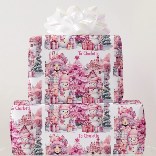 Sweet Pink Weihnachtsweihnachtsweih Mädchen's Name Geschenkpapier (Von Creator hochgeladen)