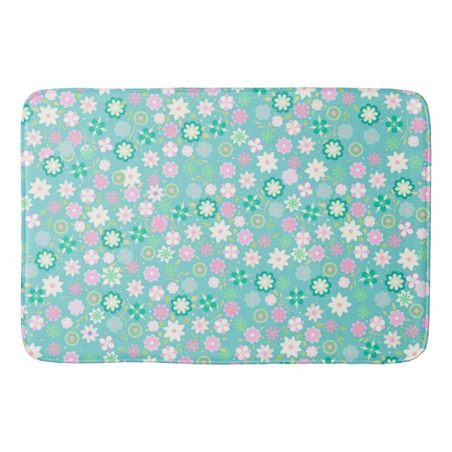 Sweet Pink White Aquamarin Ditsy Floral Pattern Badematte (Vorderseite)