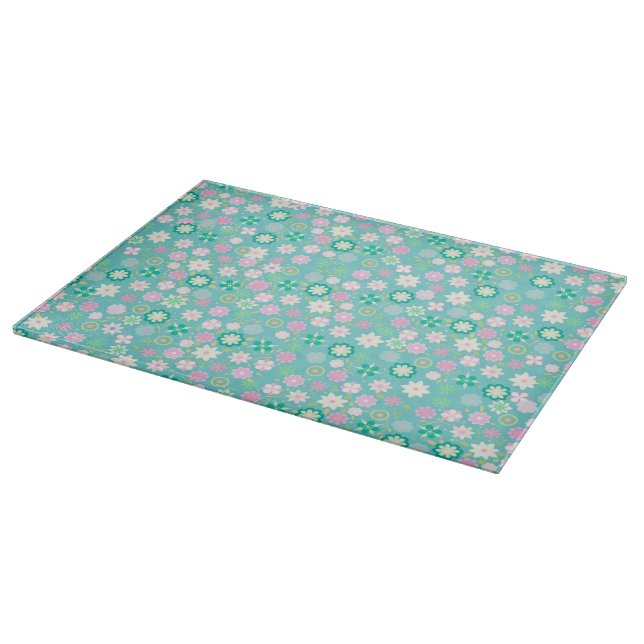 Sweet Pink White Aquamarin Ditsy Floral Pattern Schneidebrett (Ecke)