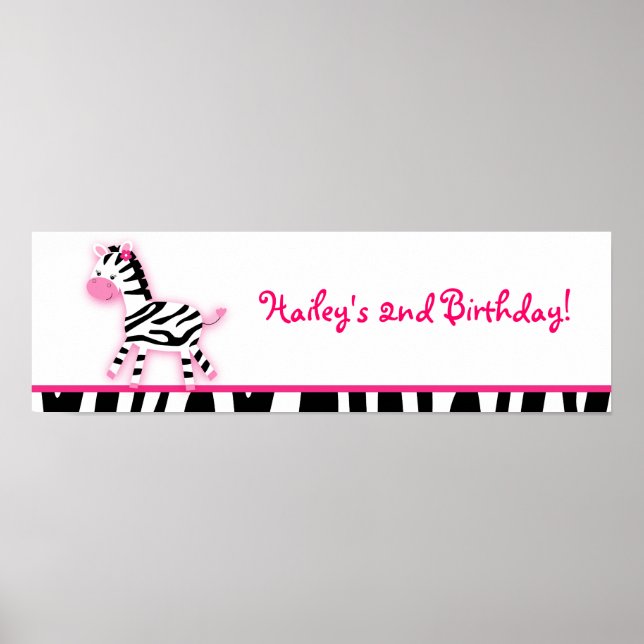 Sweet Pink Zebra Baby Duschbanner Zeichen Poster (Vorne)
