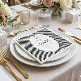 Sweet Pinstriped Black Bow Baby Shower Serviette