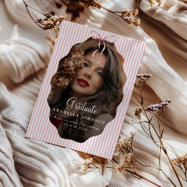 Sweet Pinstriped Pink Bow Photo Graduation Ankündigung