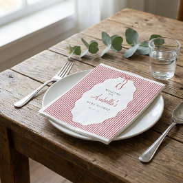 Sweet Pinstriped Red Bow Baby Shower Serviette