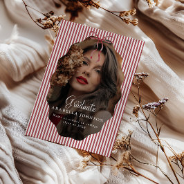 Sweet Pinstriped Red Bow Photo Graduation Ankündigung