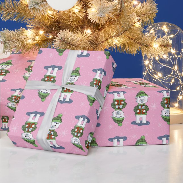 Sweet Polar Bear mit Geschenken Rosa Wrapping Pape Geschenkpapier (Feiertage)