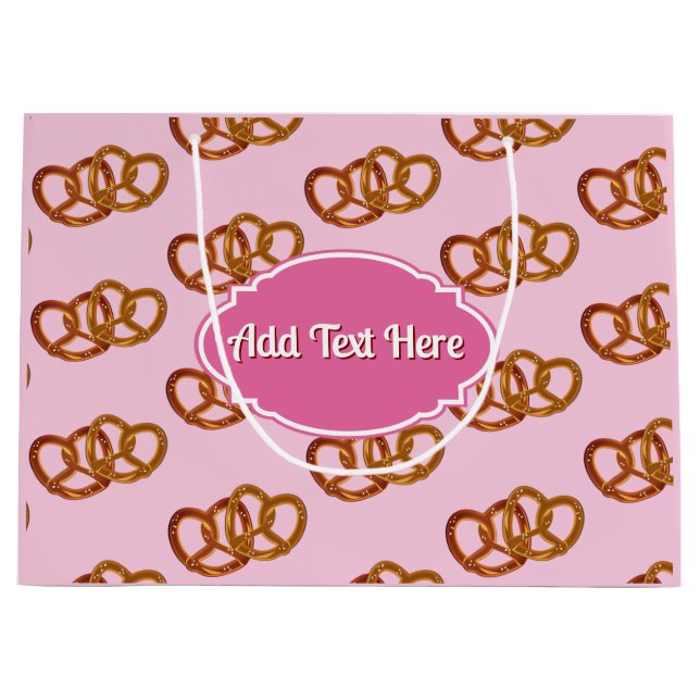 Sweet Pretzel Muster & eigener Name oder Gruß pink Große Geschenktüte (Vorderseite)