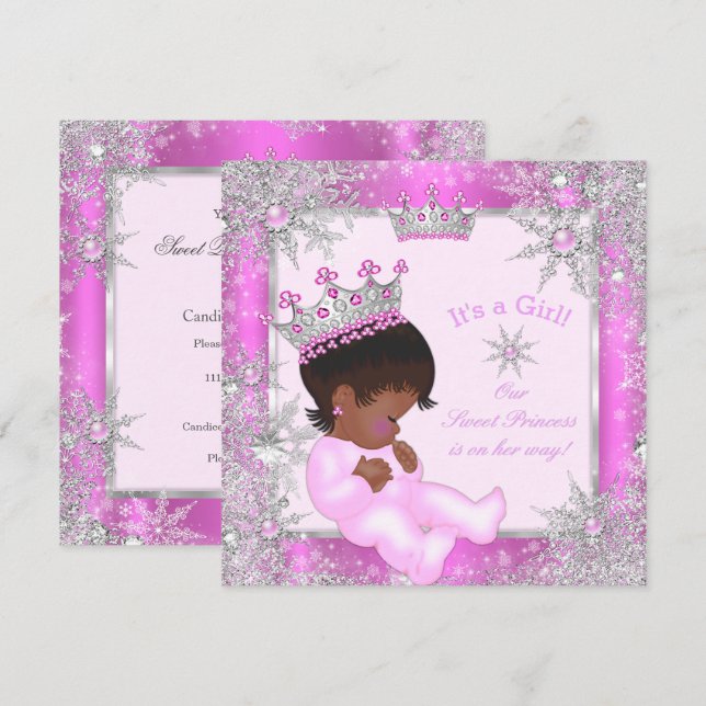 Sweet Princess Baby Dusche Schneeflocke Rosa Ethni Einladung (Vorne/Hinten)
