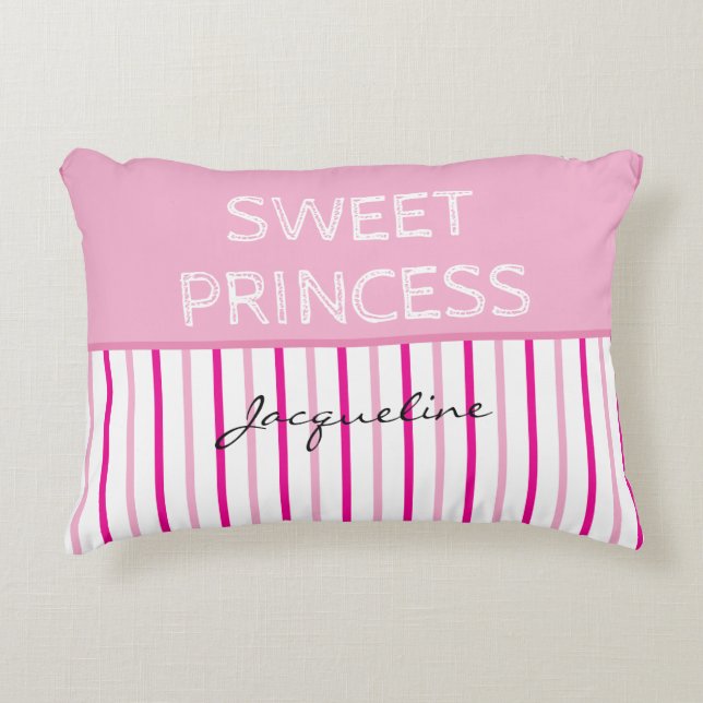 Sweet Princess Pink White Stripes Name Dekokissen (Vorderseite)