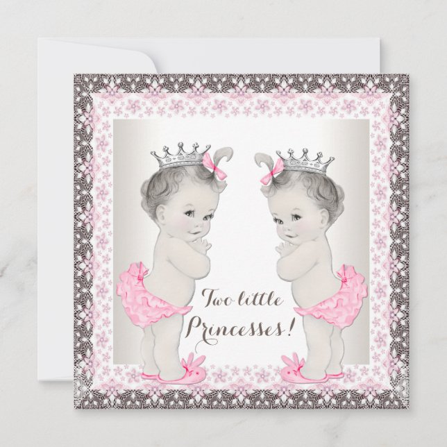 Sweet Princess Twin Pink und Brown Baby Dusche Einladung (Vorderseite)