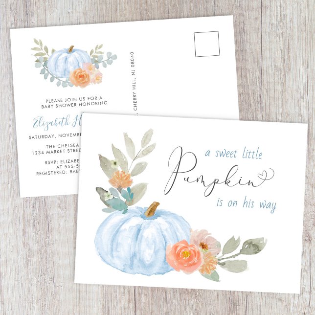 Sweet Pumpkin Baby Boy Dusche Einladungspostkarte (Von Creator hochgeladen)