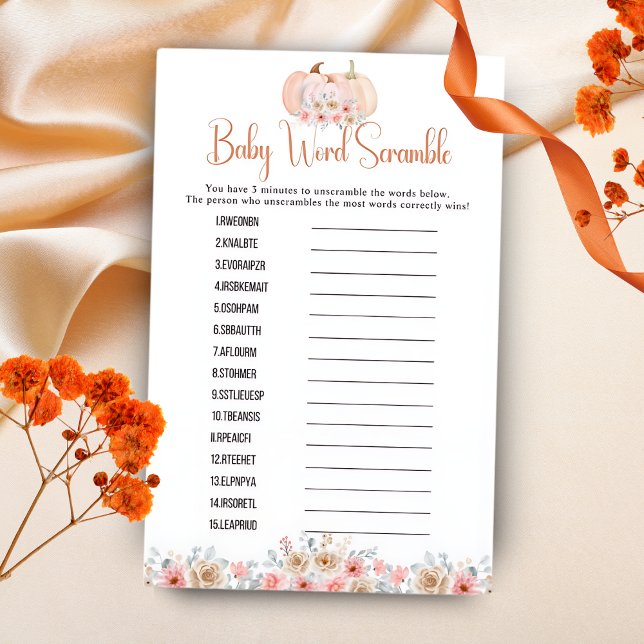 Sweet Pumpkin Floral Word Scramble Baby Dusche (Von Creator hochgeladen)
