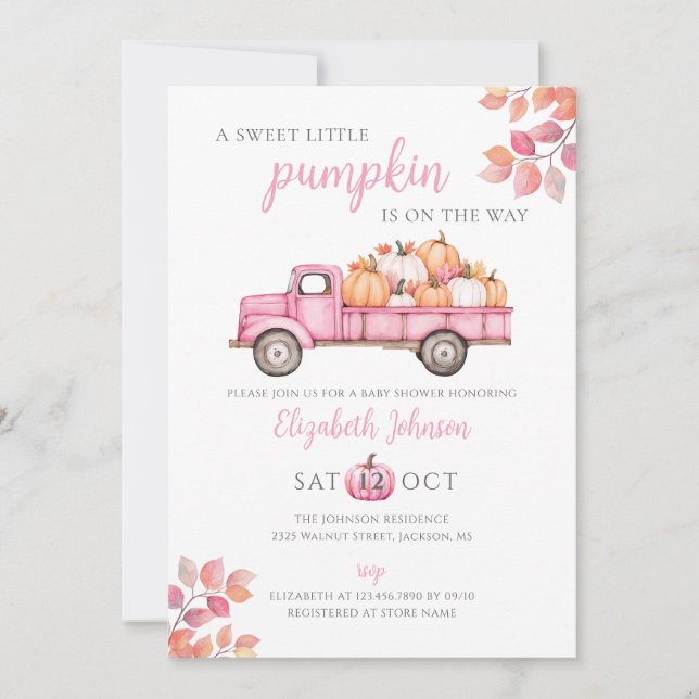 Sweet Pumpkin Pink Baby Dusche Foto QR Code Einladung (Vorderseite)