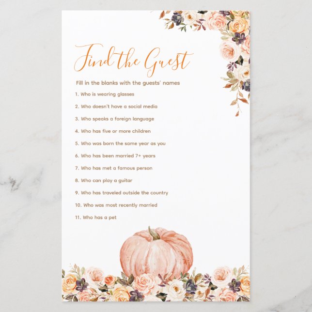 Sweet Pumpkin Rustic Floral Finden Sie den Gast (Vorderseite)