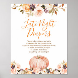 Sweet Pumpkin Rustic Floral Spate Night Diapers Poster