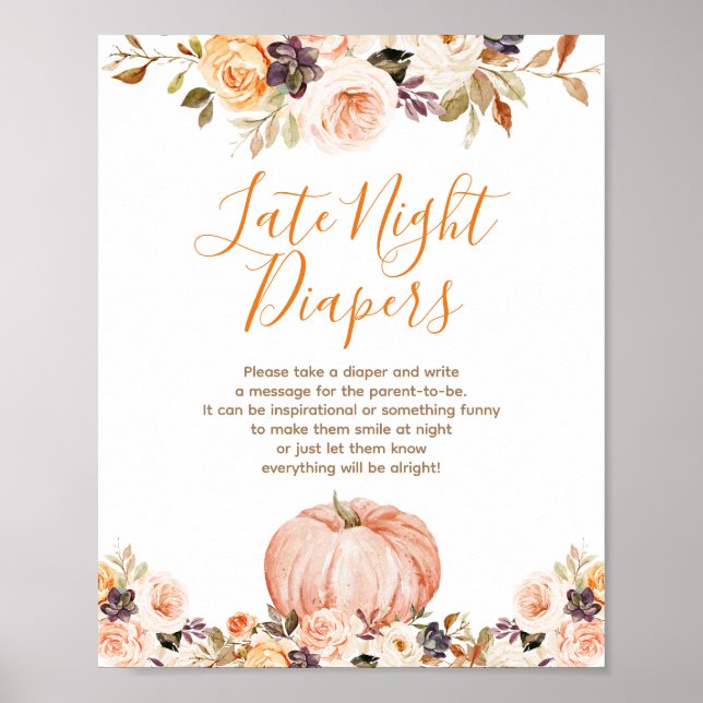 Sweet Pumpkin Rustic Floral Spate Night Diapers Poster (Vorne)