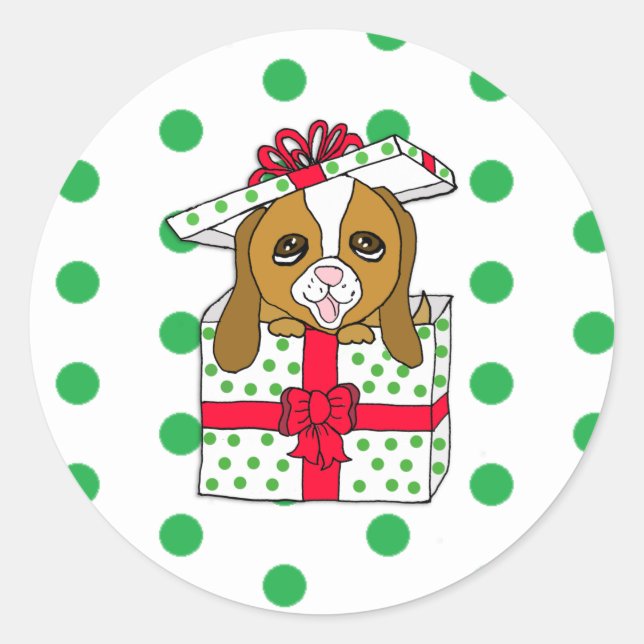 Sweet Puppy Hund in Weihnachten Geschenkboxen mit  Runder Aufkleber (Vorderseite)