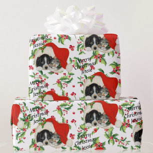 Sweet Puppy & Kitten Personalize Name Christmas Geschenkpapier