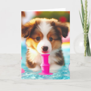 Sweet Puppy Niedlich Pool Party Jeden Anlaß Card Karte