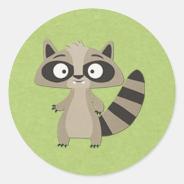 Sweet Raccoon auf Green Runder Aufkleber (Vorderseite)