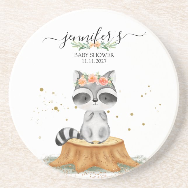 Sweet Raccoon Forest Baby Shower Getränkeuntersetzer (Vorne)