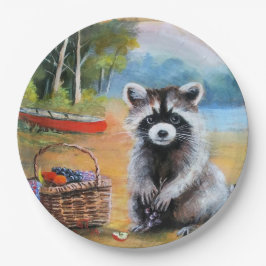 Sweet Raccoon, Kanu, Sommerszene Papier Plate Pappteller