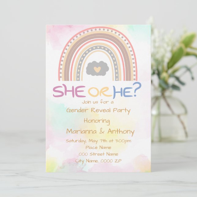 Sweet Rainbow Genre Reveal Party Invitation (Debout devant)