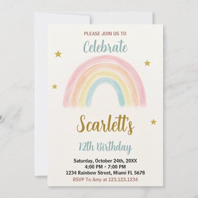 Sweet Rainbow Invitation d'anniversaire (Devant)