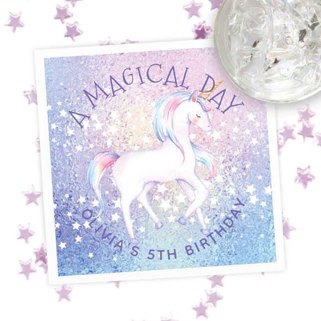 Sweet Rainbow Unicorn Glittery Birthday Party Name Serviette (Von Creator hochgeladen)