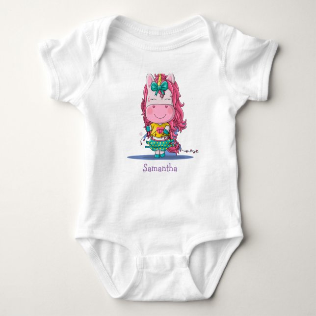 Sweet Rainbow Unicorn Party Baby Bodysuit Baby Strampler (Vorderseite)