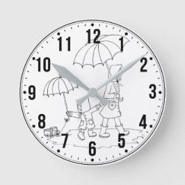 Sweet Rainy Day Clock - Mother & Child Gift Runde Wanduhr