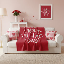 Sweet Red and White Happy Valentine's Day  Fleecedecke