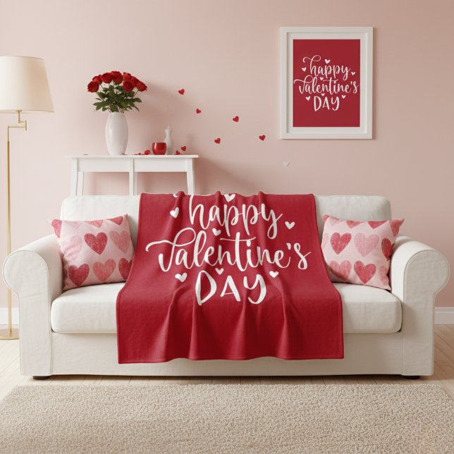 Sweet Red and White Happy Valentine's Day  Fleecedecke (Sweet Red and White Happy Valentine's Day Fleece Blanket)