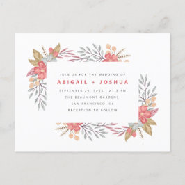 Sweet Red Blume & Foliage Frame Wedding Einladungspostkarte