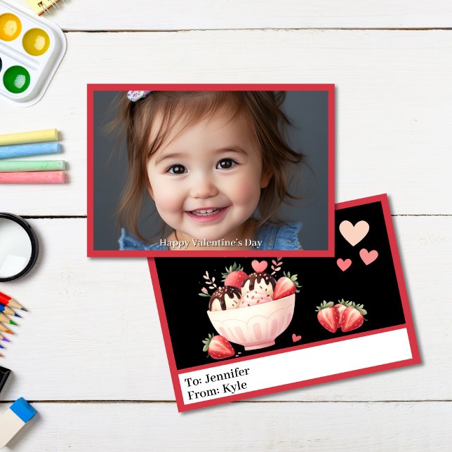 Sweet Red Dessert Foto Unterricht Valentinstag Karte (Strawberry Ice cream Photo Valentine)