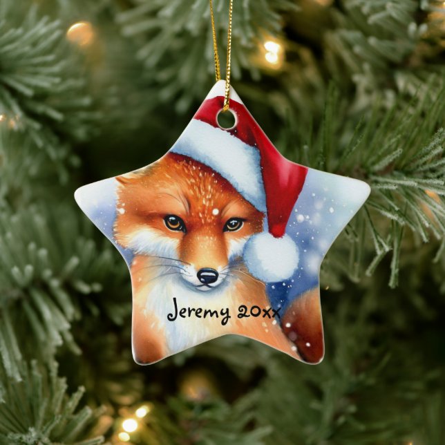 Sweet Red Fox in Snow Keramik Ornament (Baum)