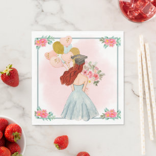 Sweet Red Head Girl Watercolor Abschluss Napkins Serviette