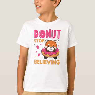 Sweet Red Panda Funny Animes in Donut Pink T-Shirt