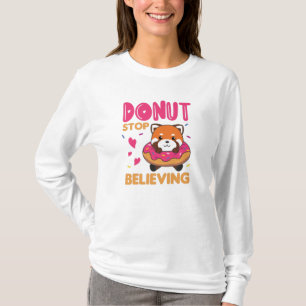 Sweet Red Panda Funny Animes in Donut Pink T-Shirt