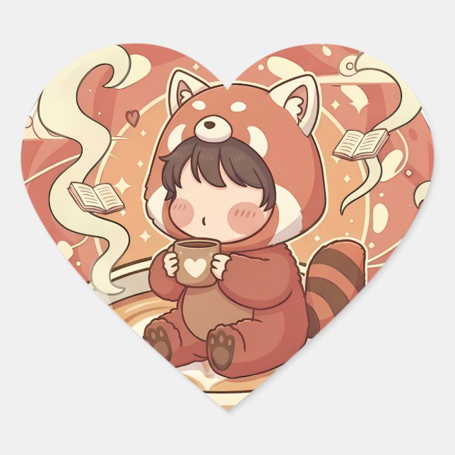 Sweet Red Panda Love Heart Shaped Sticker (Vorderseite)