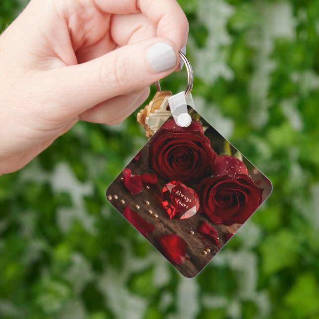 Sweet Red Rose Romantic Valentine Heart Keychain Schlüsselanhänger (Hand)