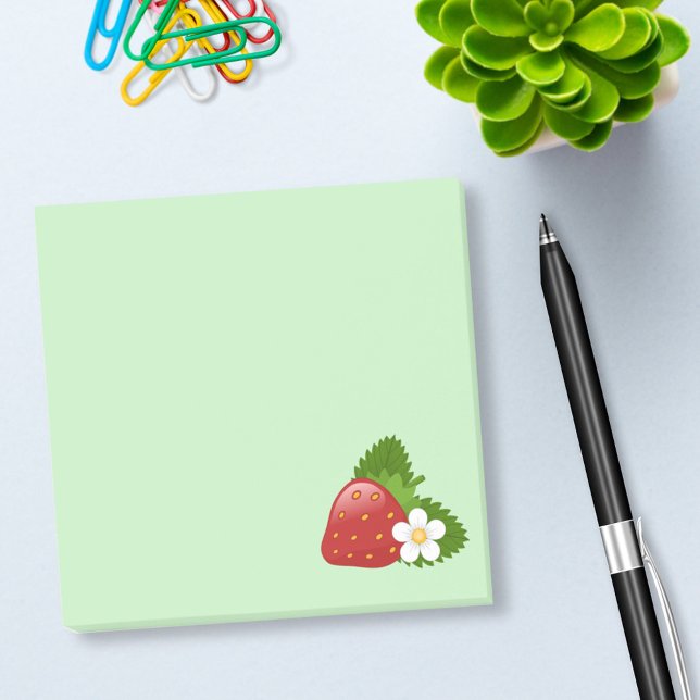 Sweet Red Strawberry auf Green Post-it Klebezettel (Von Creator hochgeladen)