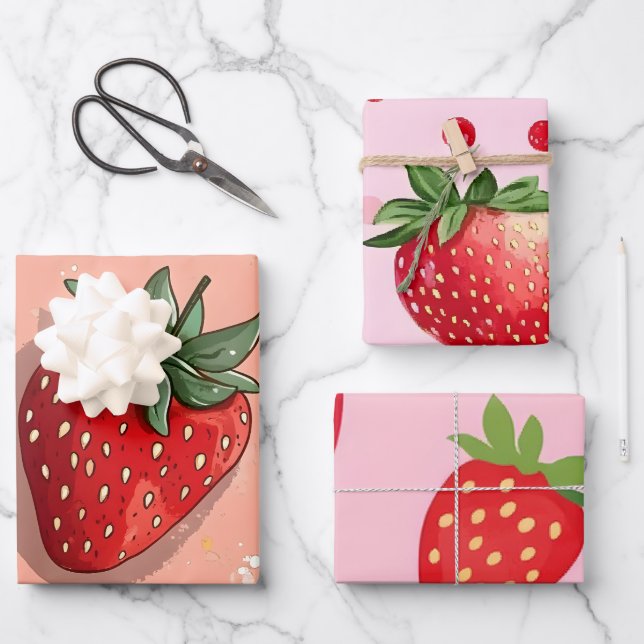 Sweet Red Strawberry Geschenkpapier Set (Vorderseite)