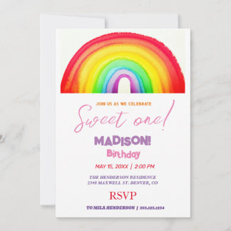 Sweet Regenbogenfarben, Regenbogen süß erster Gebu Einladung