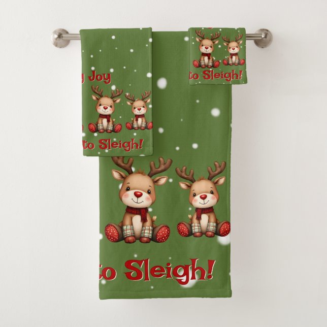 Sweet Reindeer Pair in Holiday Snowfall Badhandtuch Set (Insitu)