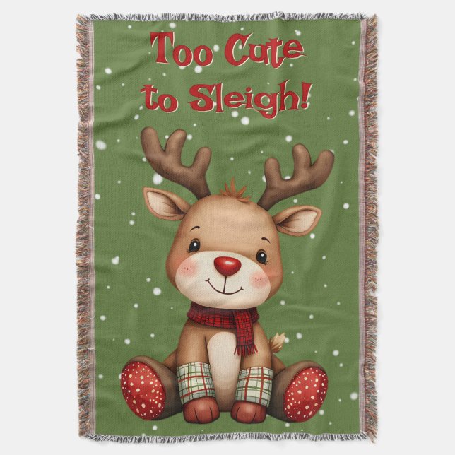 Sweet Reindeer Pair in Holiday Snowfall Decke (Vorderseite Vertikal)