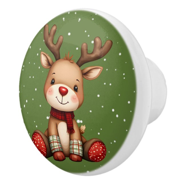 Sweet Reindeer Pair in Holiday Snowfall Keramikknauf (Rechts)