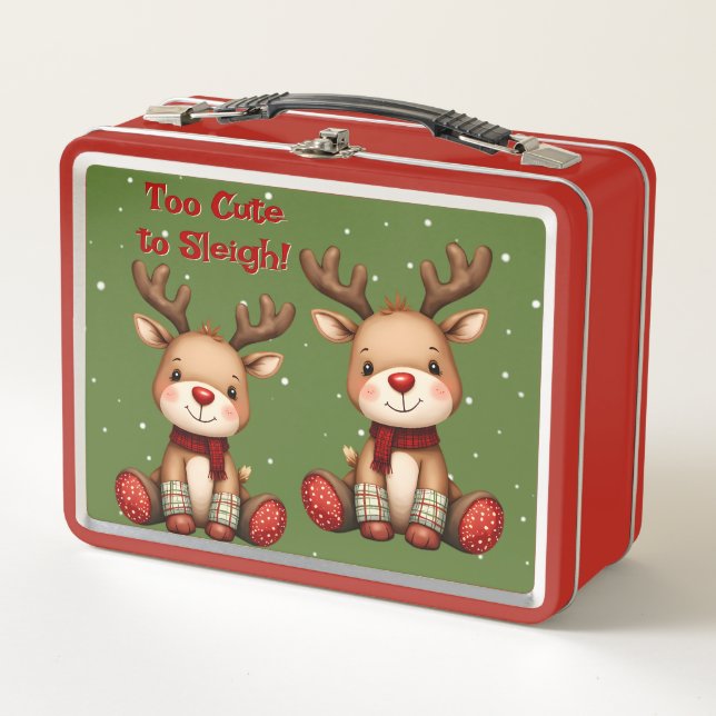 Sweet Reindeer Pair in Holiday Snowfall Metall Brotdose (Vorderseite)